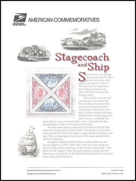 3130 - 3131 / 32c Pacific '97 Triangles Block of 4 USPS 1997 American Commemorative Panel #508