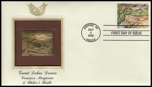 4352a - j / 42c Great Lakes Dunes : Nature Of America Series Set of 10 Gold Replica Postal Commemorative Society 2008 FDCs with Info Cards
