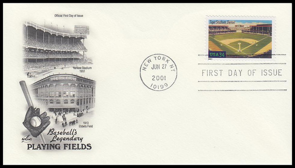 3510 - 3519 / 34c Legendary Major League Baseball Playing Fields Set of 10  New York, NY Postmark 2001 Artcraft FDCs