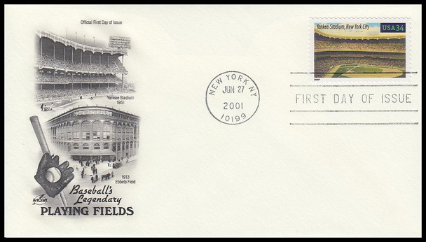 3510 - 3519 / 34c Legendary Major League Baseball Playing Fields Set of 10  New York, NY Postmark 2001 Artcraft FDCs