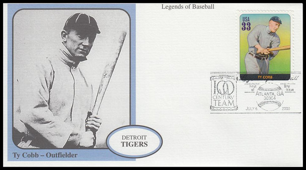 3408a - t  / 33c Legends of Baseball Set of 20 Mystic 2000 FDCs (Cachets are off center on some envelopes)