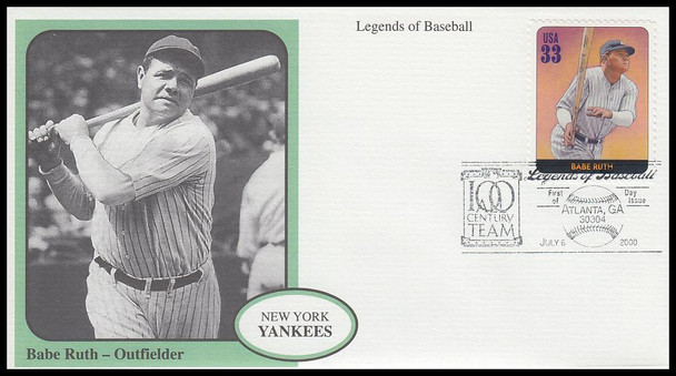 3408a - t  / 33c Legends of Baseball Set of 20 Mystic 2000 FDCs (Cachets are off center on some envelopes)