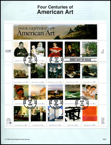 3236 / 32c Four Centuries of American Art Pane 1998 USPS #9827 Souvenir Page