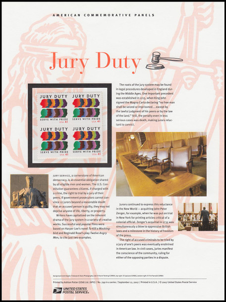 4200 / 41c Jury Duty 2007 USPS American Commemorative Panel #799