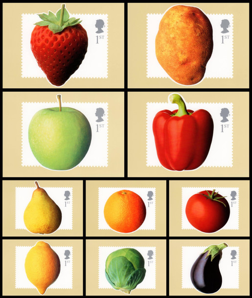 Fun Fruit and Veg 2003 Set of 10 British PHQ Cards #251