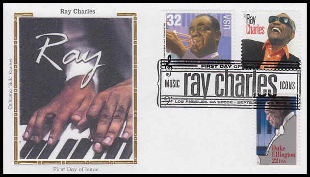 4807 / 46c Ray Charles Combo Los Angeles, CA Postmark 2013 Colorano Silk FDC