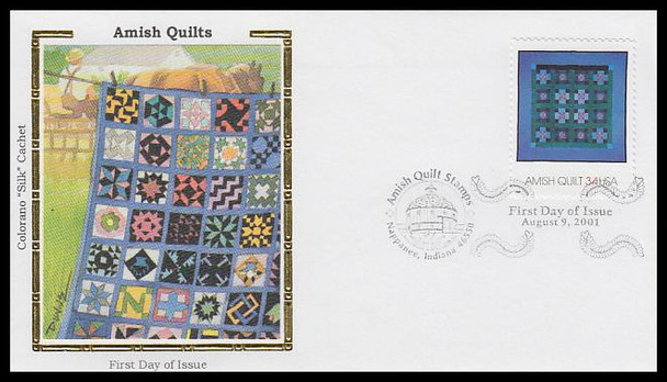 3524 - 3527 / 34c Amish Quilts Set of 4 Colorano Silk 2001 First Day Covers