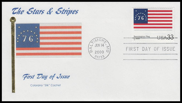 3403a - t / 33c Stars and Stripes : Historic American Flags Set of 20 Colorano Silk 2000 FDCs