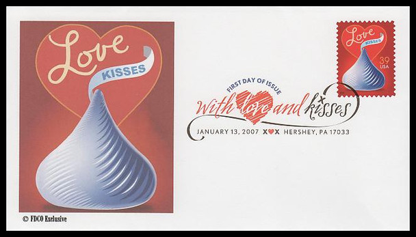 4122 / 42c Hershey's Kiss : Love Series Digital Color Postmark 2007 FDCO Exclusive FDC