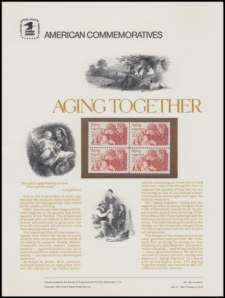 2011 / 20c Aging Together 1982 USPS American Commemorative Panel #165