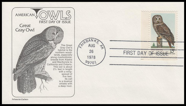 1760 - 1763 / 15c American Owls Set of 4 Aristocrat Cachets 1978 First Day Covers