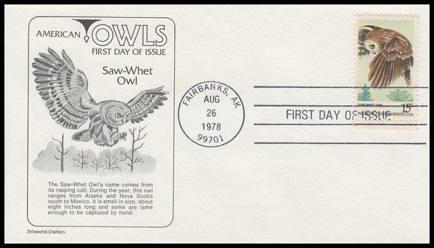 1760 - 1763 / 15c American Owls Set of 4 Aristocrat Cachets 1978 First Day Covers