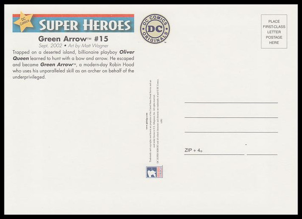 Green Arrow Comic Book Cover : DC Comics Super Heroes Stamp Collectible Jumbo Postcard