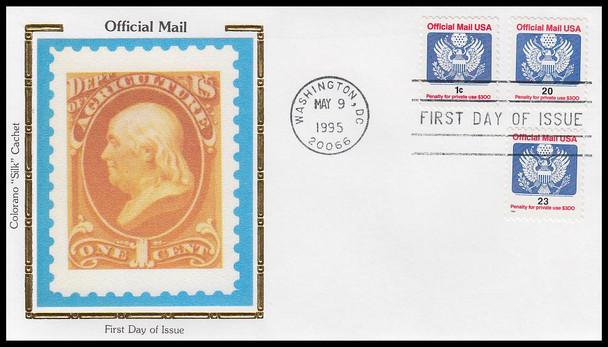 O154 - O156 / 1c, 20c and 23c Official Mail Eagle Combo Colorano Silk 1995 First Day Cover