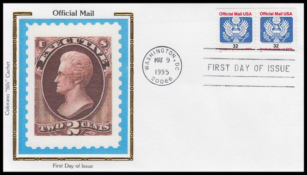O153 / 32c Official Mail Eagle Coil Pair Colorano Silk 1995 First Day Cover