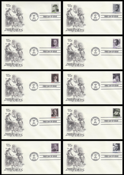 4654 - 4663 / 45c Twentieth Century Poets Set of 10 Artcraft 2012 FDCs