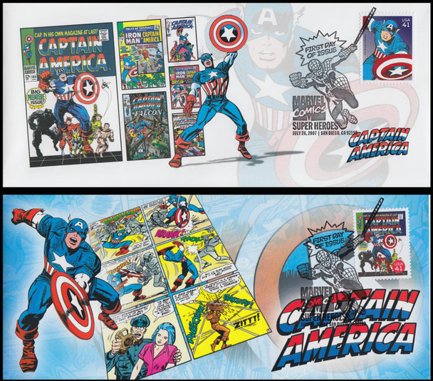 4159e and 4159o / 41c Captain America : Marvel Comics Set of 2 Photo File 2007 FDCs
