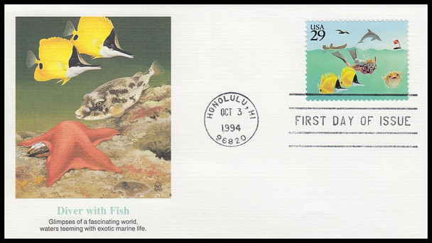 2863 - 2866 / 29c Wonders Of The Sea Set of 4 Fleetwood 1994 FDCs