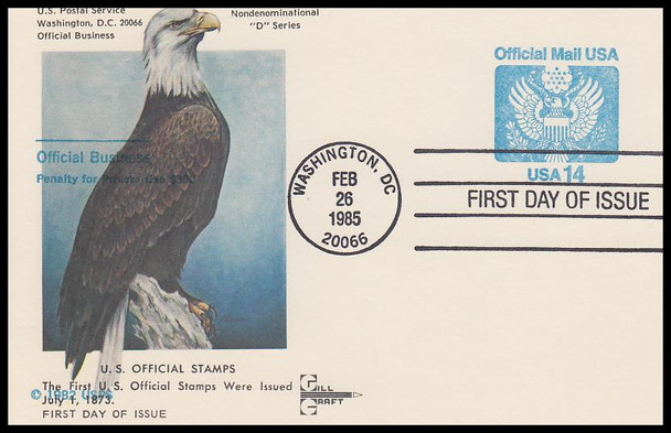 UZ3 / 14c Official Mail Eagle Postal Card 1985 Gill Craft First Day Cover