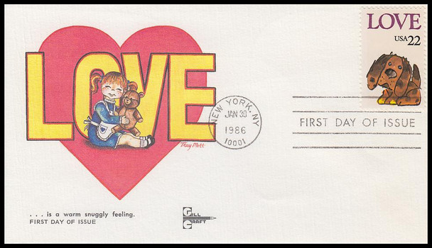 2202 / 22c Puppy Love : Love Stamp Series 1986 Gill Craft First Day Cover