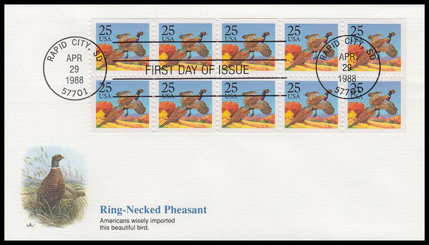 2283a / 25c Pheasant Booklet Pane 1988 Fleetwood First Day Cover