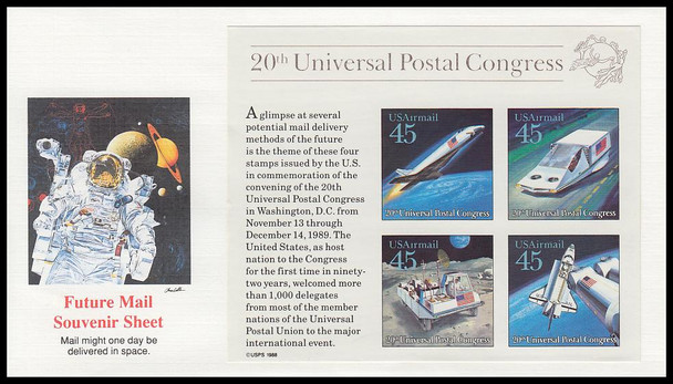 C126 / 45c Futuristic Mail Delivery Souvenir Sheet Airmail Fleetwood 1989 Cover Missing Postmark