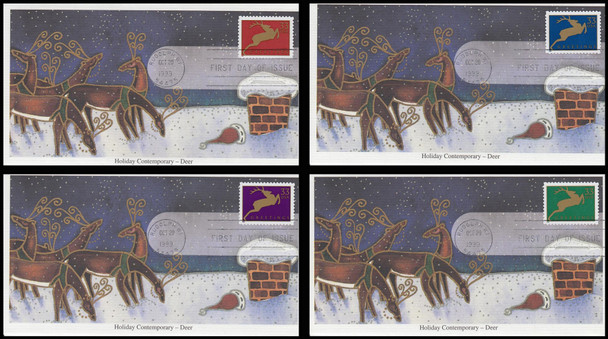 3356 - 3359 / 33c Holiday Deer PSA Set of 4 Mystic 1999 First Day Covers