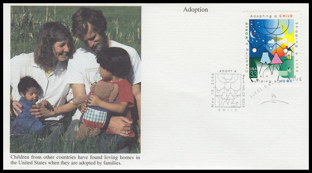 3398 / 33c Adoption : Adopting a Child 2000 Mystic First Day Cover