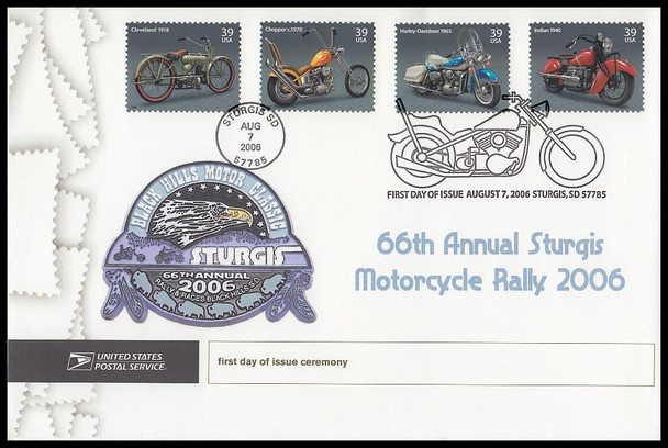 4085 - 4088 / 39c American Motorcycles 2006 Cacheted USPS First Day Ceremony Program