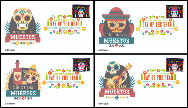5640 - 5643 / 58c Day of the Dead Set of 4 Digital Color Postmark 2021 FDCO Exclusive First Day Covers