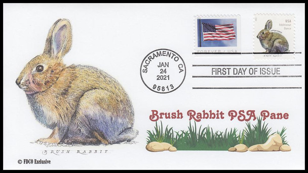 5544 / 20c Brush Rabbit Pane 2021 FDCO Exclusive First Day Cover