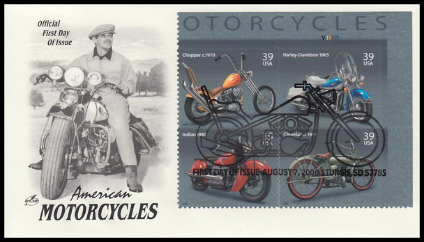4088a / 39c American Motorcycles Pictorial Postmark Plate Block Artcraft 2006 FDC