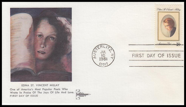 1926 / 18c Edna St. Vincent Millay 1981 Gill Craft First Day Cover