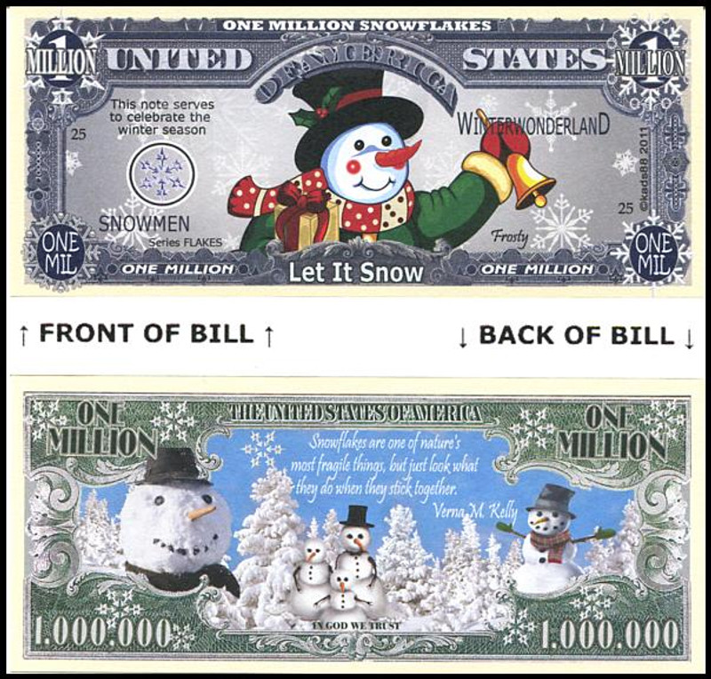 christmas-snowman-let-it-snow-novelty-commemorative-dollar-bill-first-day-covers-online for Free Printable Million Dollar Bill Christmas Snowman : Let It Snow Novelty Commemorative Dollar Bill - First Day Covers Online for Free Printable Million Dollar Bill