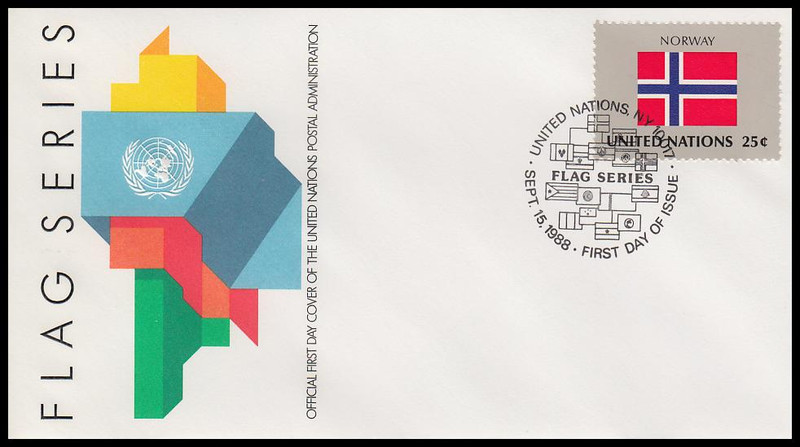 528-543 / 25c Flag Series Set of 16 United Nations 1988 First Day