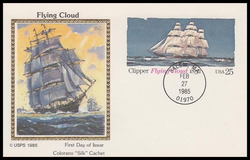 UX107 / 25c Clipper Flying Cloud 1985 Colorano Silk Postal Card