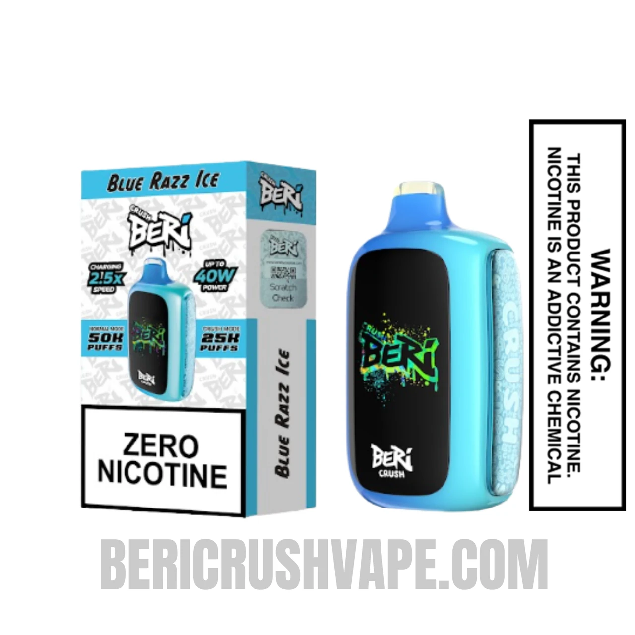 Blue Razz Ice Beri Crush 50K Zero Nicotine Disposable Vape with Package Box
