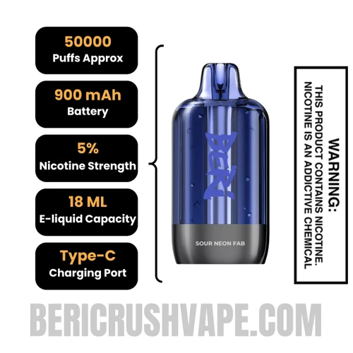 Sour Neon Fab Beri Cliq 50K Disposable Vape Pod Specification