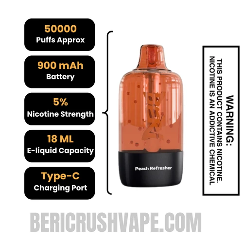 Peach Refresher Beri Cliq 50K Disposable Vape Pod Specifications
