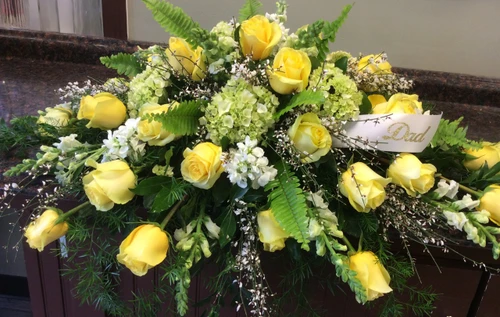 Yellow and White Casket Spray