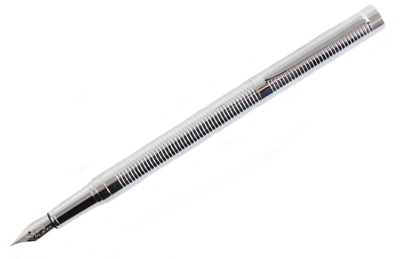 David Aster Chrome Ribbed Fountain Pen
