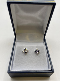 9ct Sapphire & Diamond White Gold Cluster Earrings
