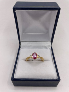 9ct Cabochon Pink Sapphire & Diamond Ring