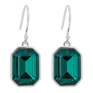 Elongated Octagon Drop Earrings With Emerald Green Crystal