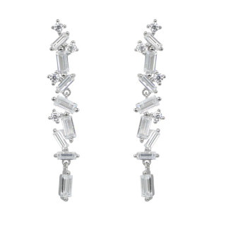 Espree Sterling Silver Baguette Cut CZ Dropper Earrings