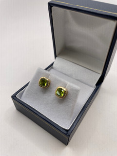 9ct Cushion Cut Peridot Stud Earrings
