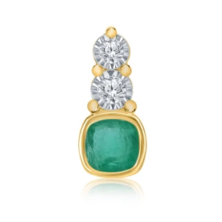 9ct Yellow Gold Cushion Cut Emerald & Diamond Pendant Was £589.95 Now £424.95