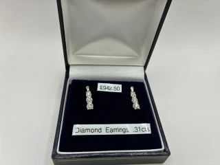 9ct White Gold Diamond Drop Stud Earrings