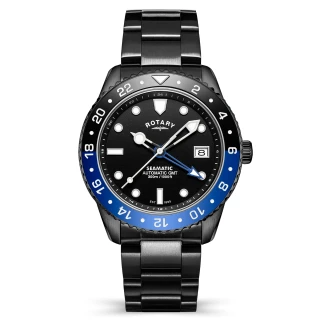 Rotary Seamatic 300 GMT Black Edition Automatic RGB10108/04 RRP £379.00 Use code GKNO270OR8ER for 20% Discount