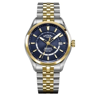 Rotary Seamatic 100 GMT Blue Dial Two Tone Bracelet Watch RGB10042/05 RRP £319.00 Use code GKNO270OR8ER for 20% Discount